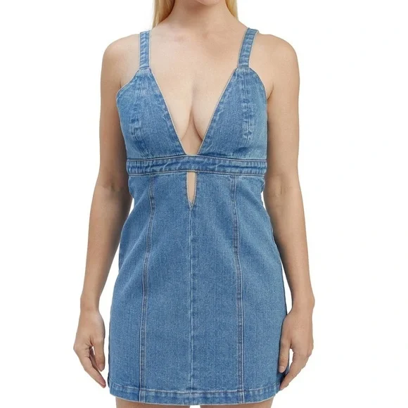 Bardot Neva Denim Jean Mini Dress sz S M - Picture 3 of 4